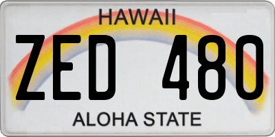 HI license plate ZED480