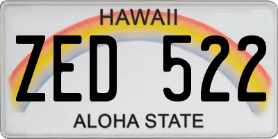HI license plate ZED522