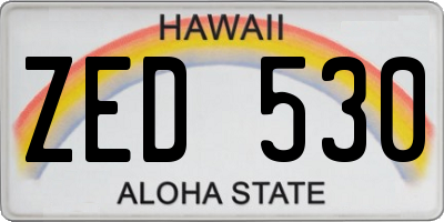 HI license plate ZED530