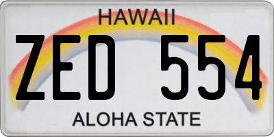 HI license plate ZED554