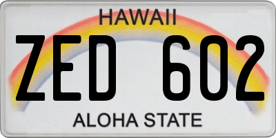 HI license plate ZED602