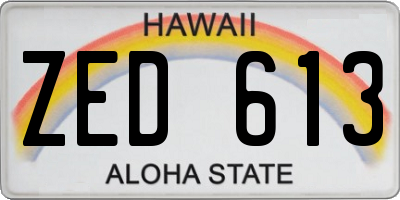 HI license plate ZED613