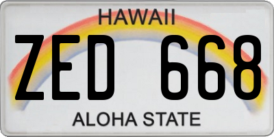 HI license plate ZED668