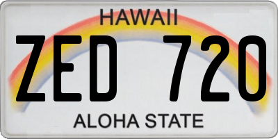 HI license plate ZED720