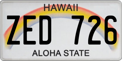 HI license plate ZED726