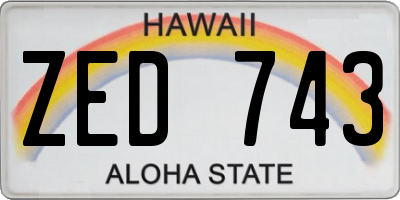 HI license plate ZED743