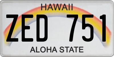 HI license plate ZED751