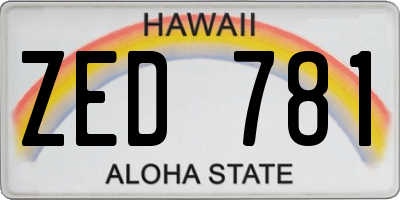 HI license plate ZED781