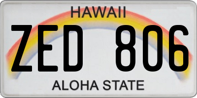 HI license plate ZED806