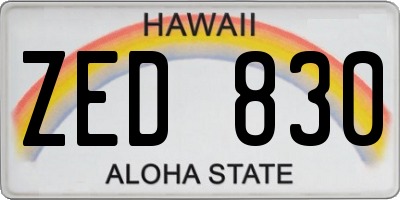 HI license plate ZED830