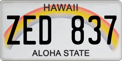 HI license plate ZED837