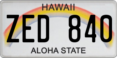 HI license plate ZED840