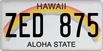 HI license plate ZED875