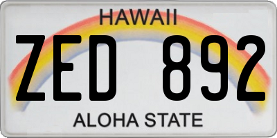 HI license plate ZED892