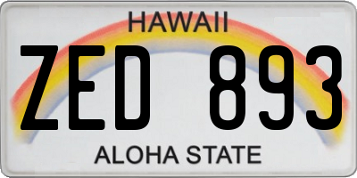 HI license plate ZED893