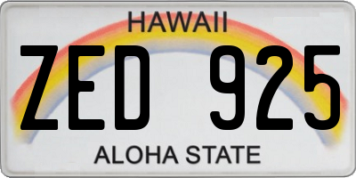 HI license plate ZED925