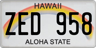 HI license plate ZED958