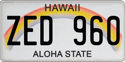 HI license plate ZED960