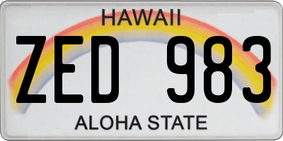HI license plate ZED983