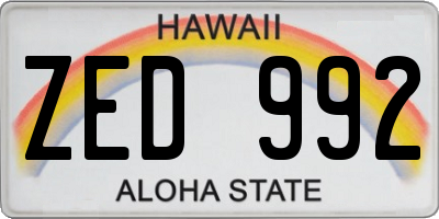 HI license plate ZED992