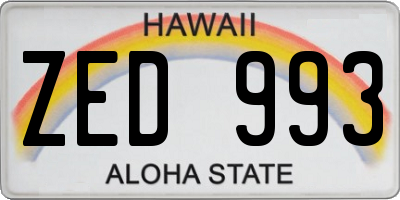 HI license plate ZED993