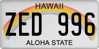 HI license plate ZED996