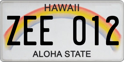 HI license plate ZEE012