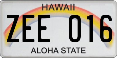 HI license plate ZEE016