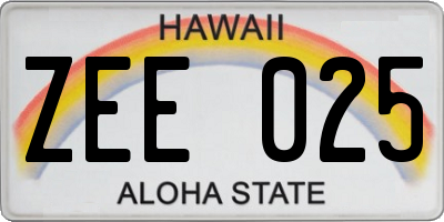 HI license plate ZEE025