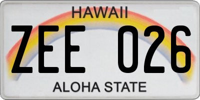 HI license plate ZEE026