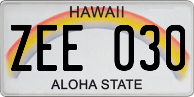 HI license plate ZEE030