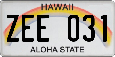 HI license plate ZEE031