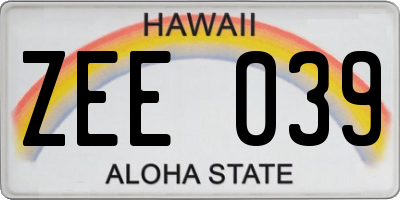 HI license plate ZEE039