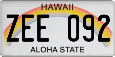 HI license plate ZEE092