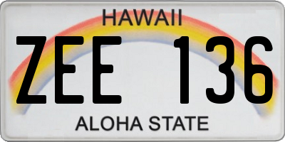 HI license plate ZEE136
