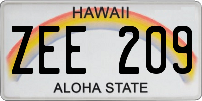 HI license plate ZEE209