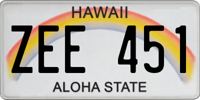 HI license plate ZEE451