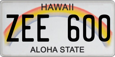 HI license plate ZEE600