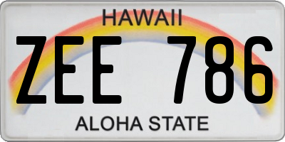 HI license plate ZEE786