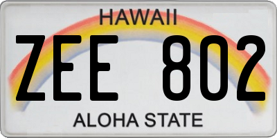 HI license plate ZEE802