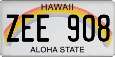 HI license plate ZEE908