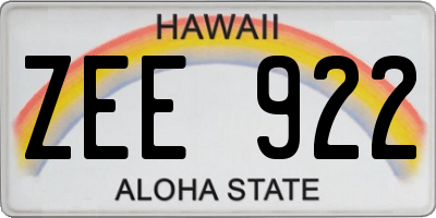 HI license plate ZEE922
