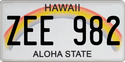 HI license plate ZEE982