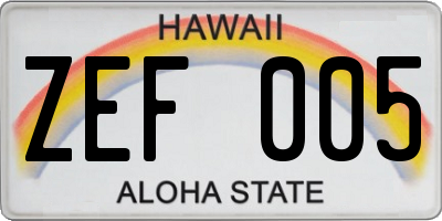 HI license plate ZEF005