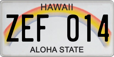 HI license plate ZEF014