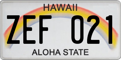 HI license plate ZEF021