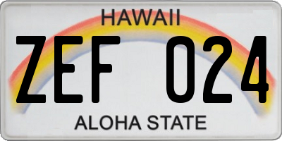HI license plate ZEF024