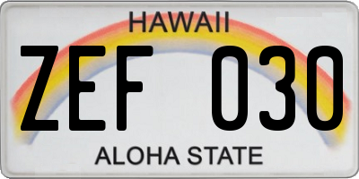 HI license plate ZEF030