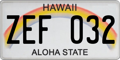 HI license plate ZEF032