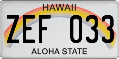 HI license plate ZEF033